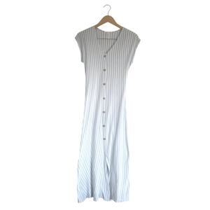 Caution to the Wind Striped Button Down Maxi Dress S Small Blue White Coastal